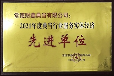 2021年度典當(dāng)行業(yè)服務(wù)實(shí)體經(jīng)濟(jì)先進(jìn)單位—常德財(cái)鑫典當(dāng)有限公司